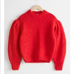 Other Stories Red Puff Sleeve Wool Sweater